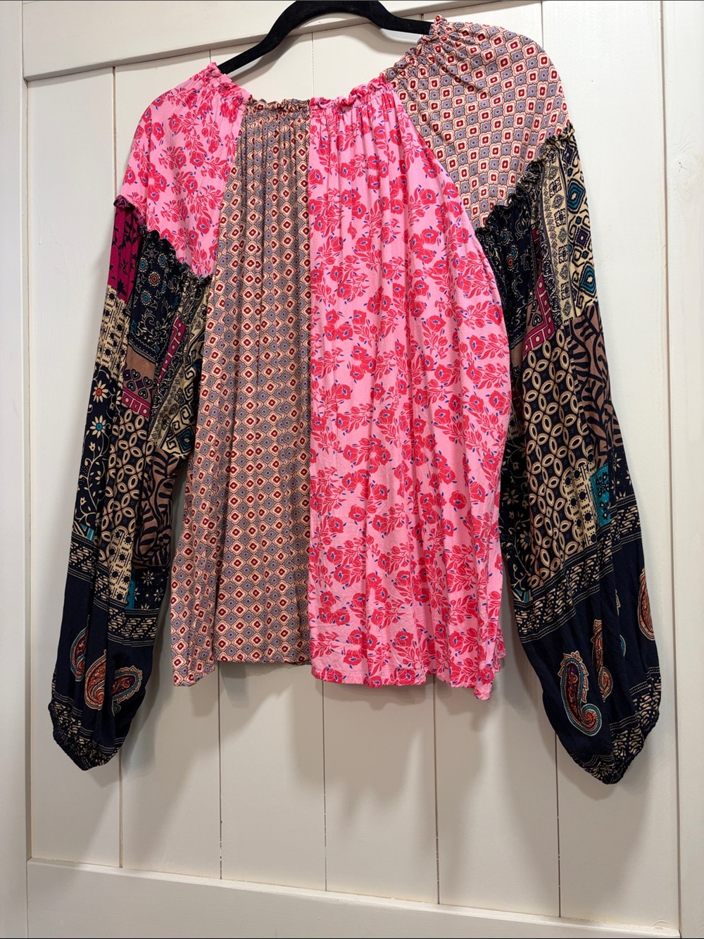 easel Pink Multi-Pattern Patchwork Peasant Tunic - Picture 4 of 4